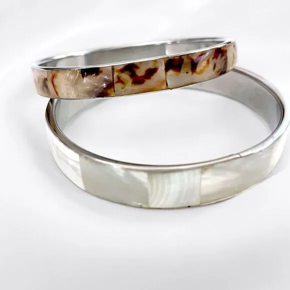 Mother of Pearl & Tortoise Shell Bangle Bracelets - Picture 4 of 5